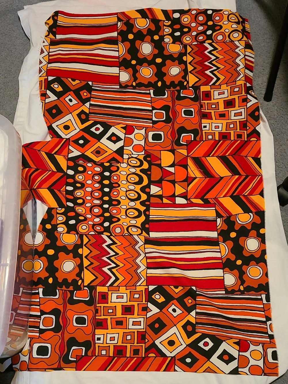 Geometric Fabric Red Brown Orange Yellow White